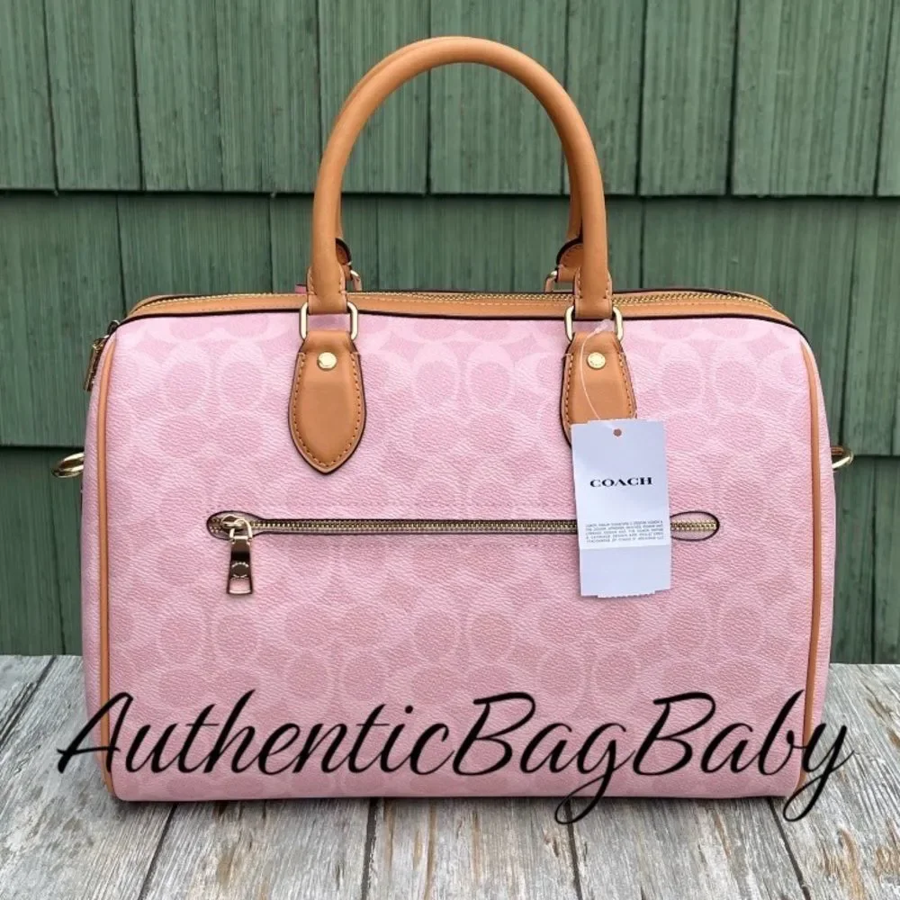 Coach Rowan Large Satchel Bag In Signature Canvas With Charms Powder Pink Purse - Picture 4 of 11